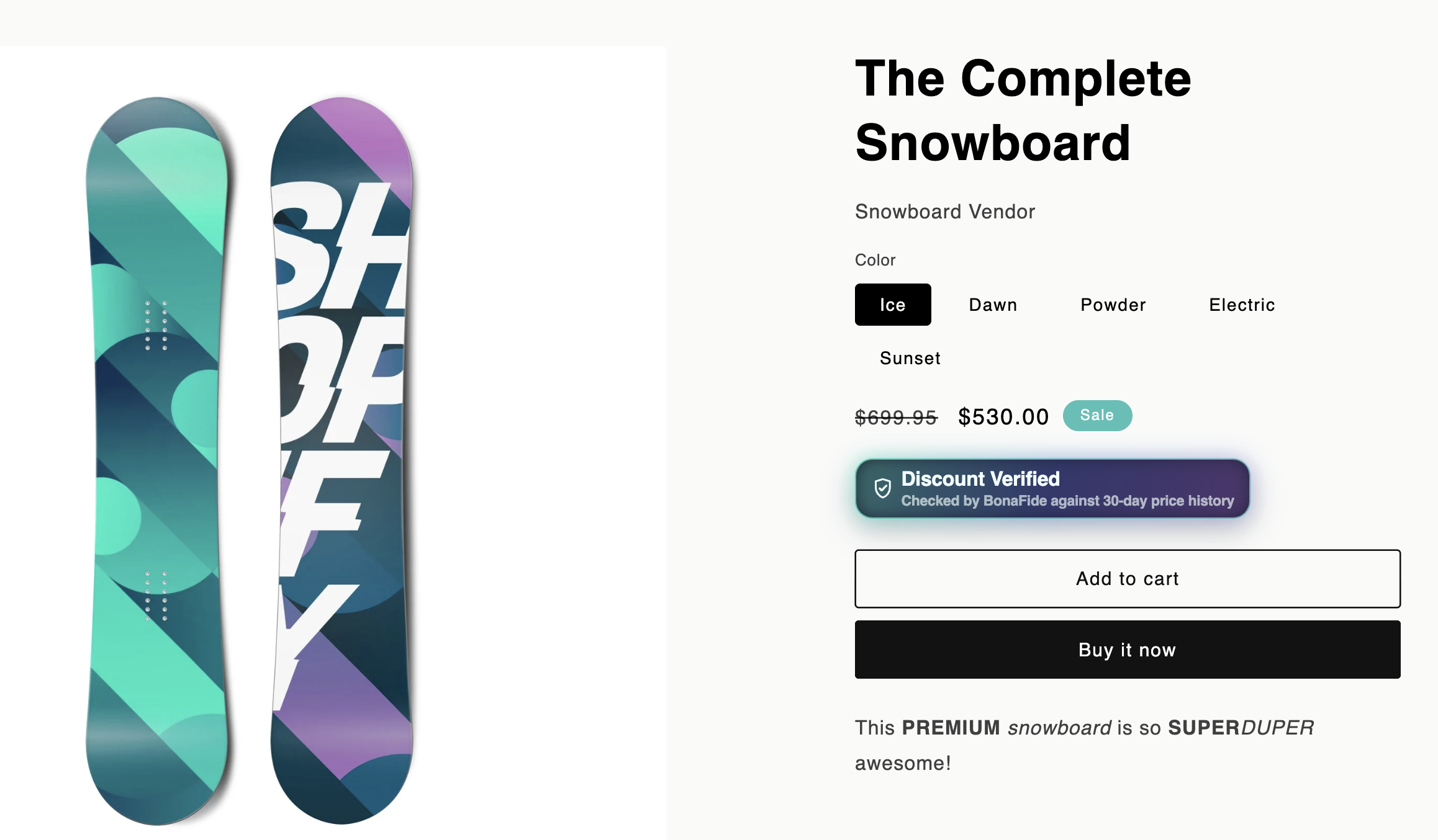 Ice · verified example: storefront product page